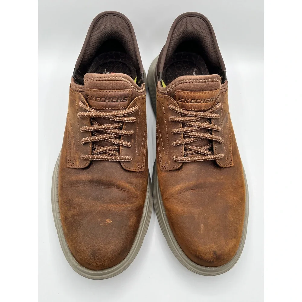 Skechers Hands Free Slip-ins Garza Debin Brown Leather Oxford Shoe Men 11 205046